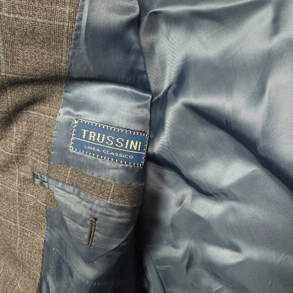 Vintage Trussini Blazer Checked Wool Gray Classic Fit Two Button Size 41 - Picture 11 of 11